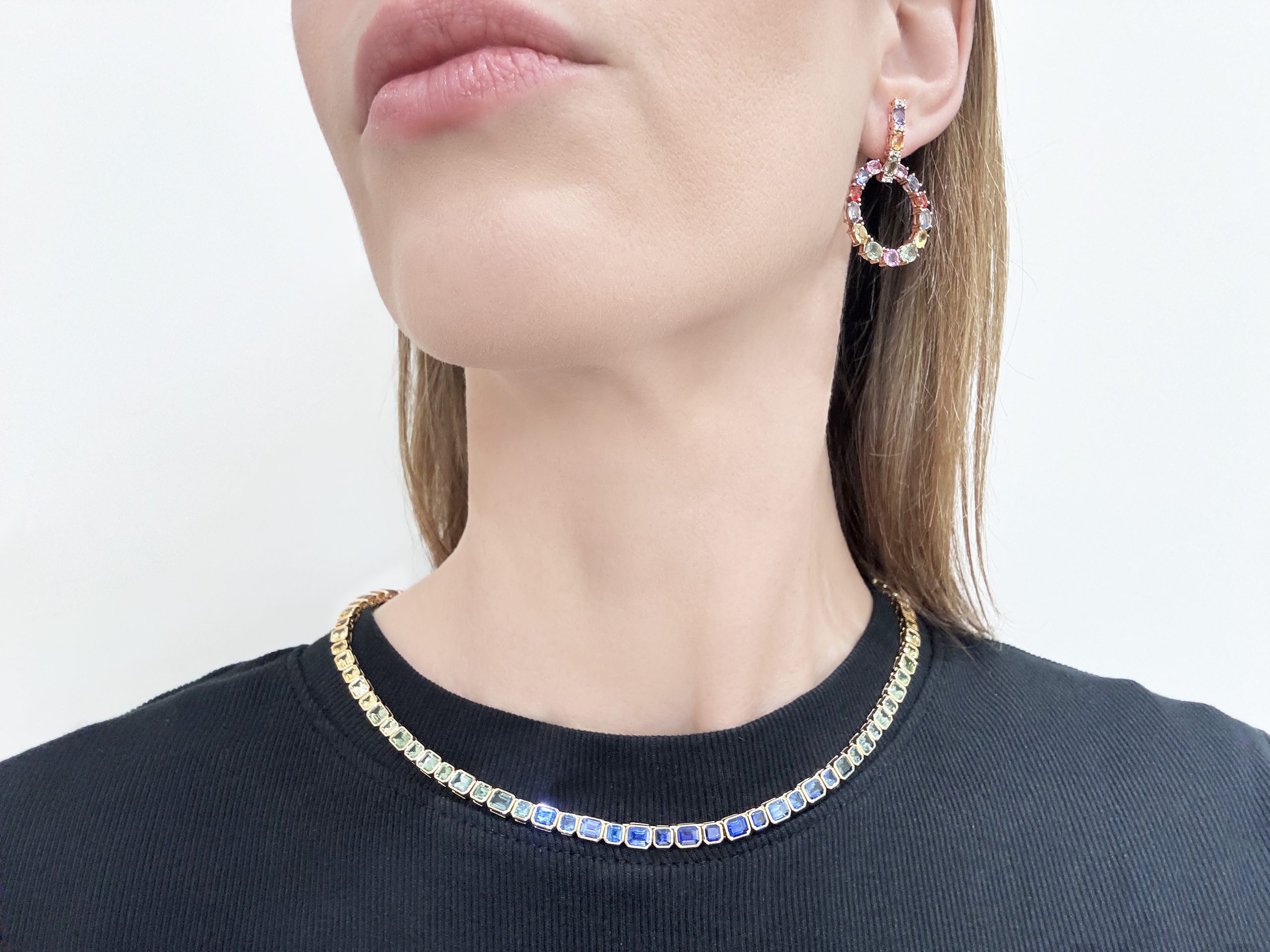 Colorful gemstone necklace and earrings — jewelry redesign at Myranda Fine Jewelry Chandler AZ